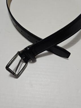 Men's Black Manmade Materials Dress Belt with Polished Buckle Size S